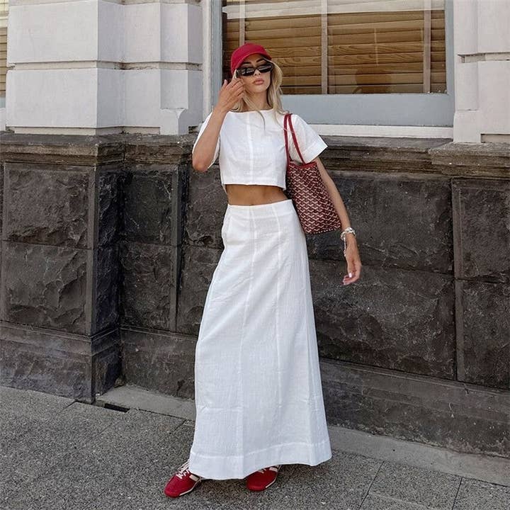 White Tshirt Dress Set for wholesale by Plush Looks