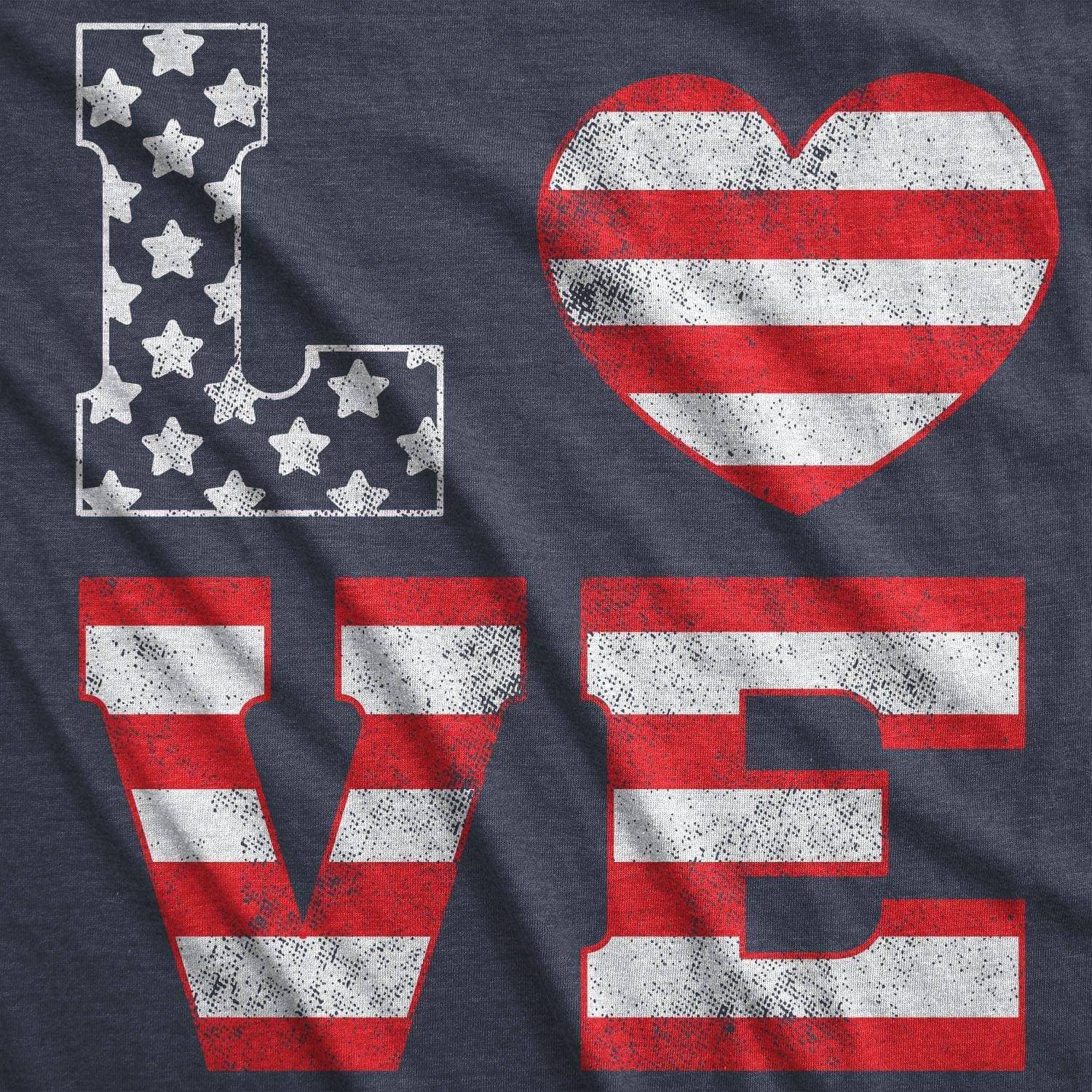 Heather Navy Love American Flag Women's Tshirt Fourth of July Graphic Tee for wholesale on Faire0