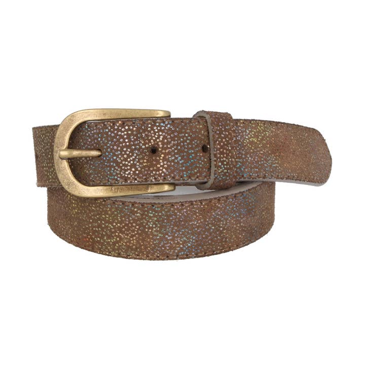 Women's glitter multi-seta taupe leather belt for wholesale by MGM Design e.K.