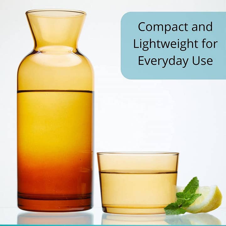 Muldale - Wholesale Carafe - Bedside Water Carafe Glass Set with Tumbler 700ml, Ambe2