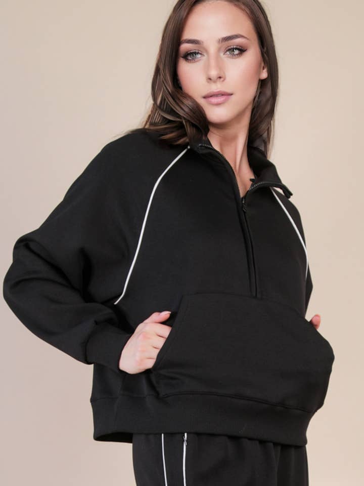 NT12304X-PLUS SIZE Halve Rits Piping Detail Gebreide Top voor wholesale door VERY J