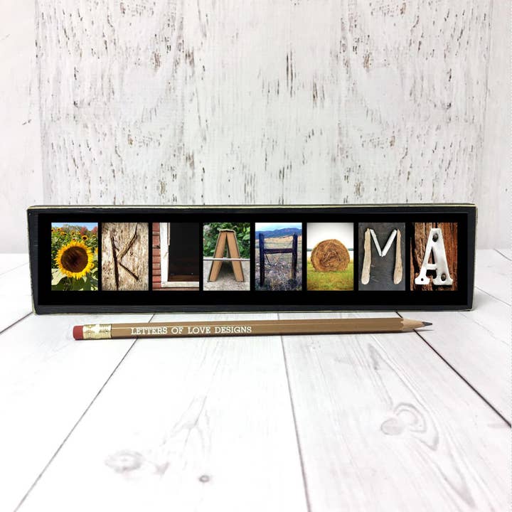 Oklahoma Art, State Name, Customizable Travel Gift State Art for wholesale by Letters Of Love Designs