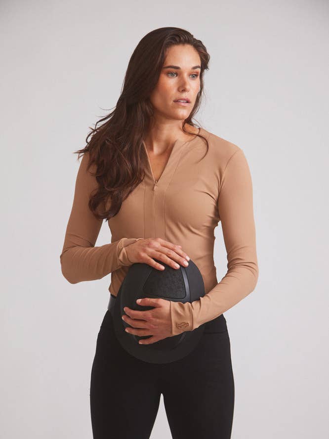 Carol | Haut d'équitation à col rond Performance | Côtelé en cuir pour la vente par Solid Citizen Equestrian