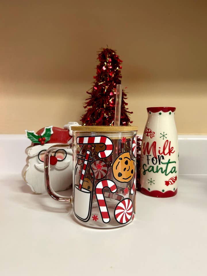 15oz Glazen Mok, Melk en Koekjes Beker, Melk voor de Kerstman Mok voor wholesale door MommyandMarie