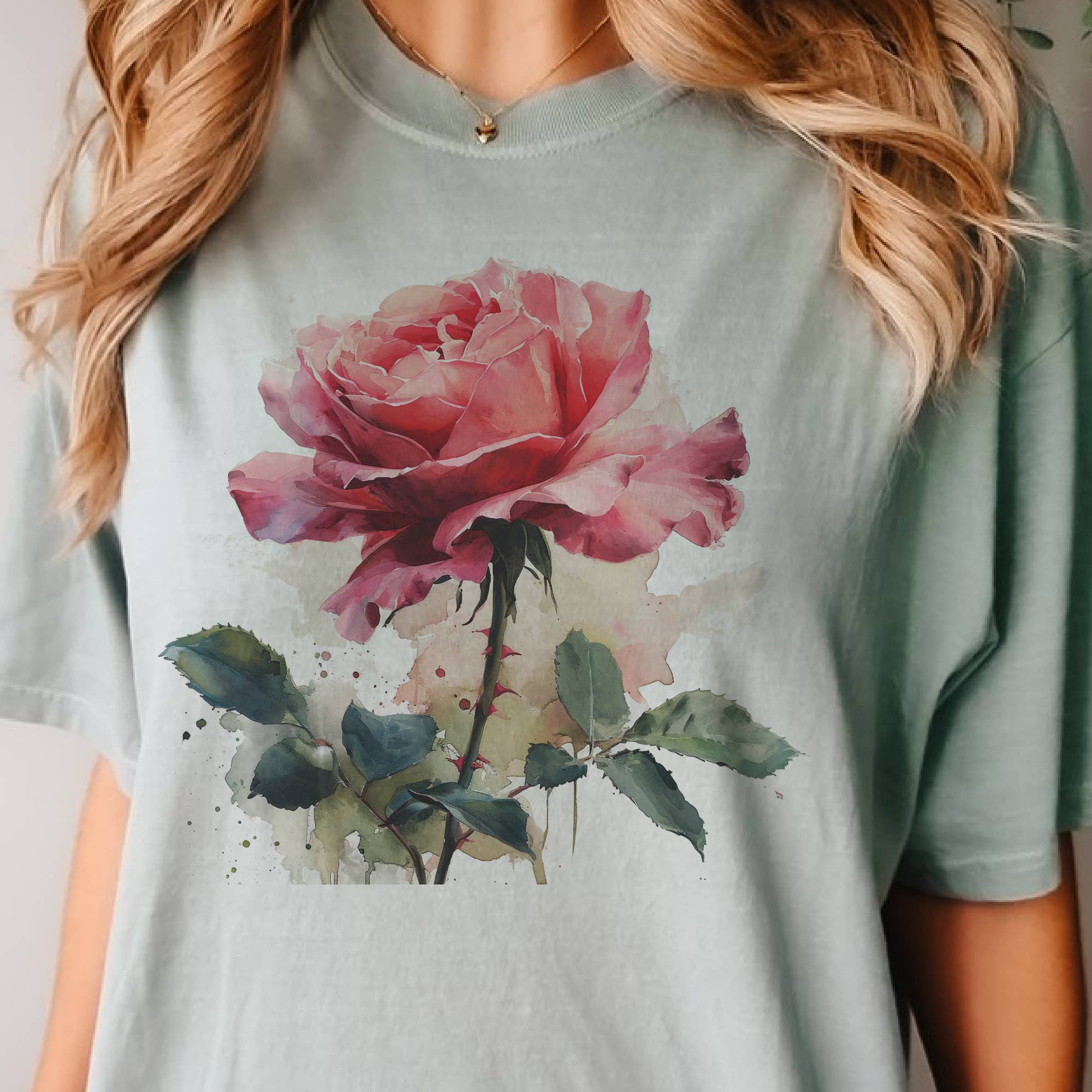 Par.tees by Party On! - Wholesale T-Shirt (Graphic) - Women's - Rose Flower Watercolor Red Floral Garden Florist Graphic Tee