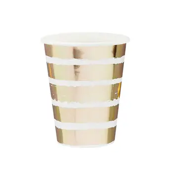 Hootyballoo by Club Green – wholesale Disposable cup – Gold Striped Paper Cups 8 Pack1