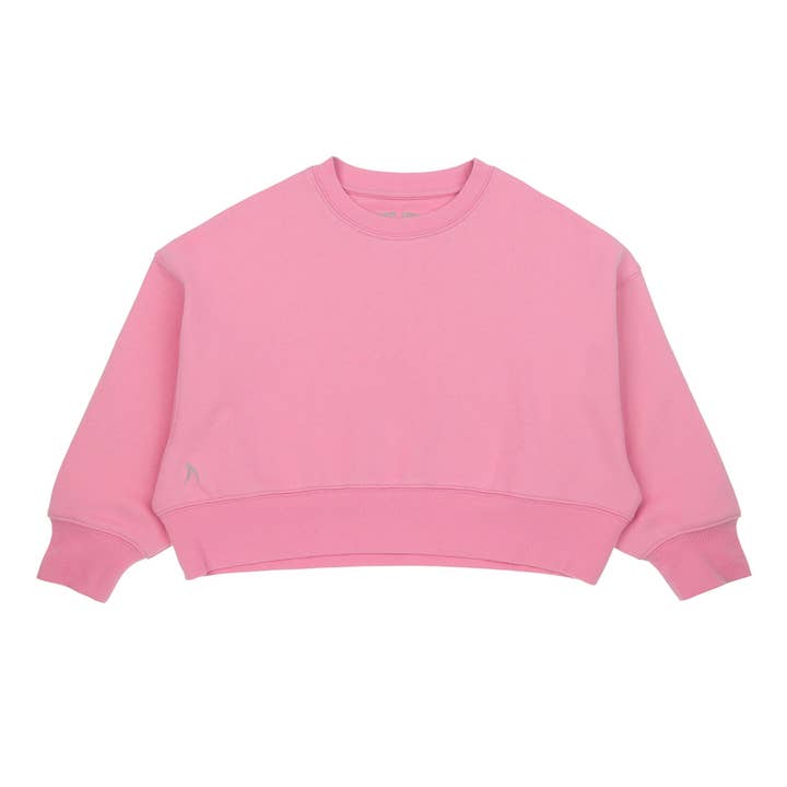 Maglione corto rosa zucchero filato da ragazza con scollo rotondo per la vendita all'ingrosso da parte di School Active Sports