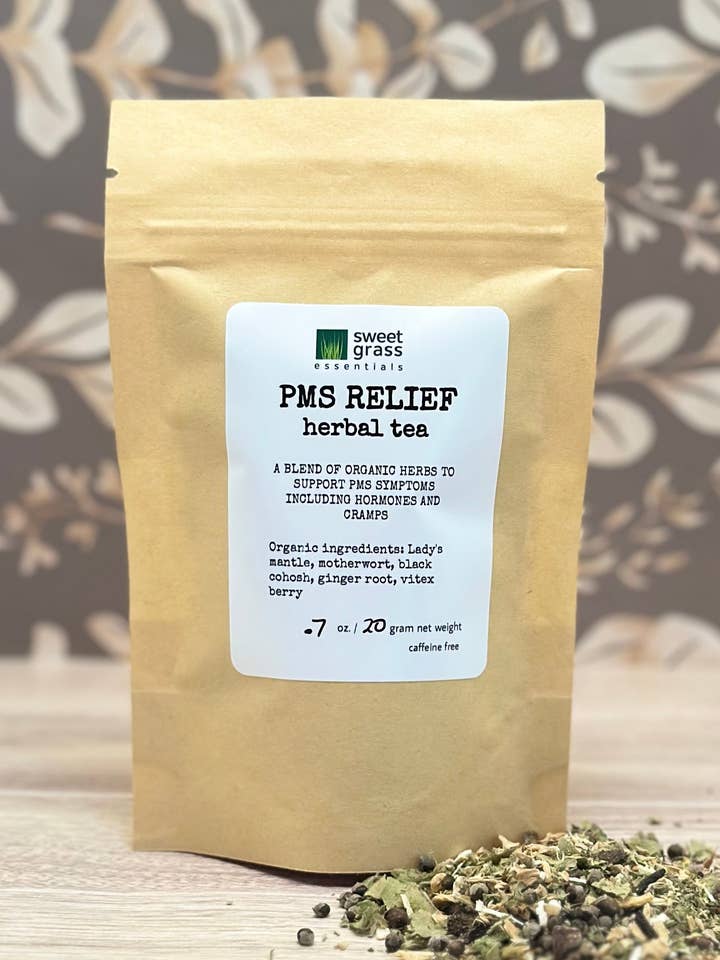PMS Relief herbal tea for wholesale by Sweet Grass Essentials