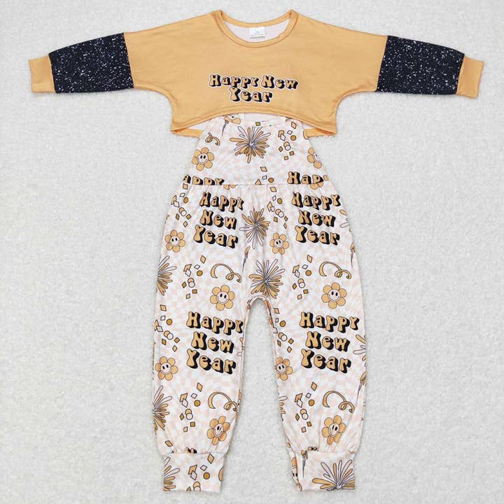 Baby Girls Happy New Year Top Flowers Jumpsuits 2pcs Clothin for wholesale by Aier Wholesale