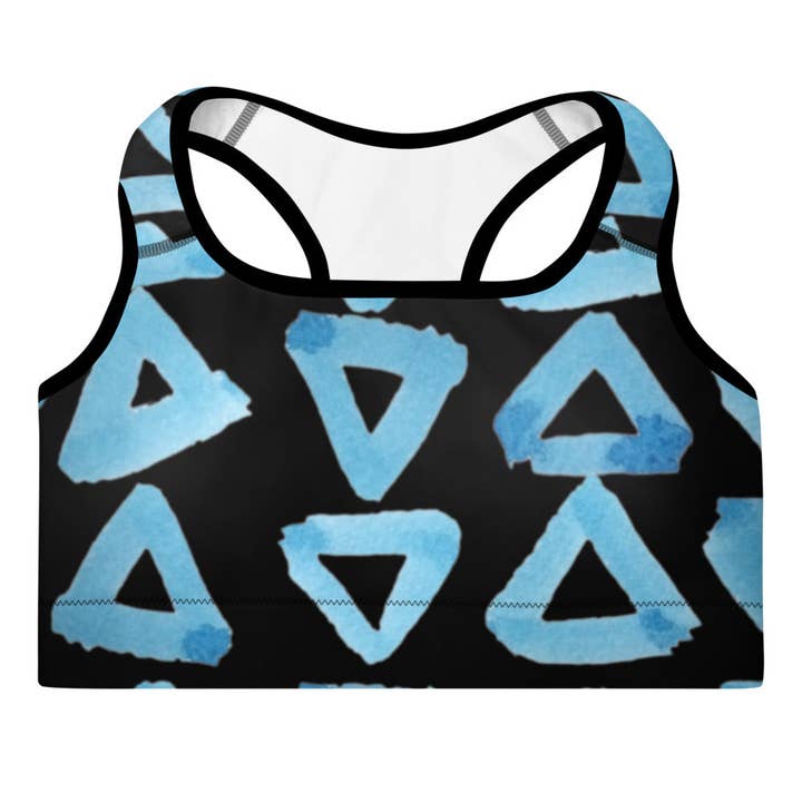 Vadderad sport-bh med blå triangeltryck för wholesale av Craftmerce Inc