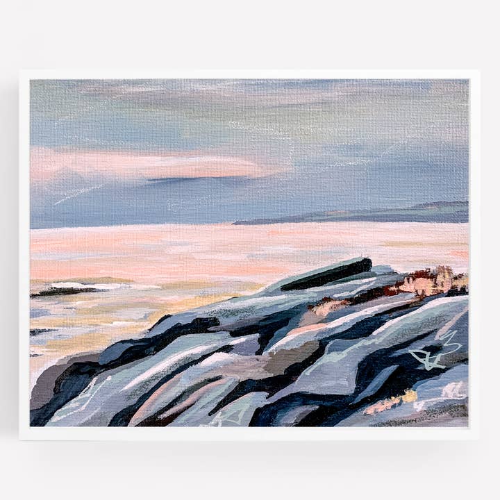 Coucher de soleil sur les rochers côtiers, Prouts, Impression non encadrée sur toile plate pour la vente par Green Barn Studio