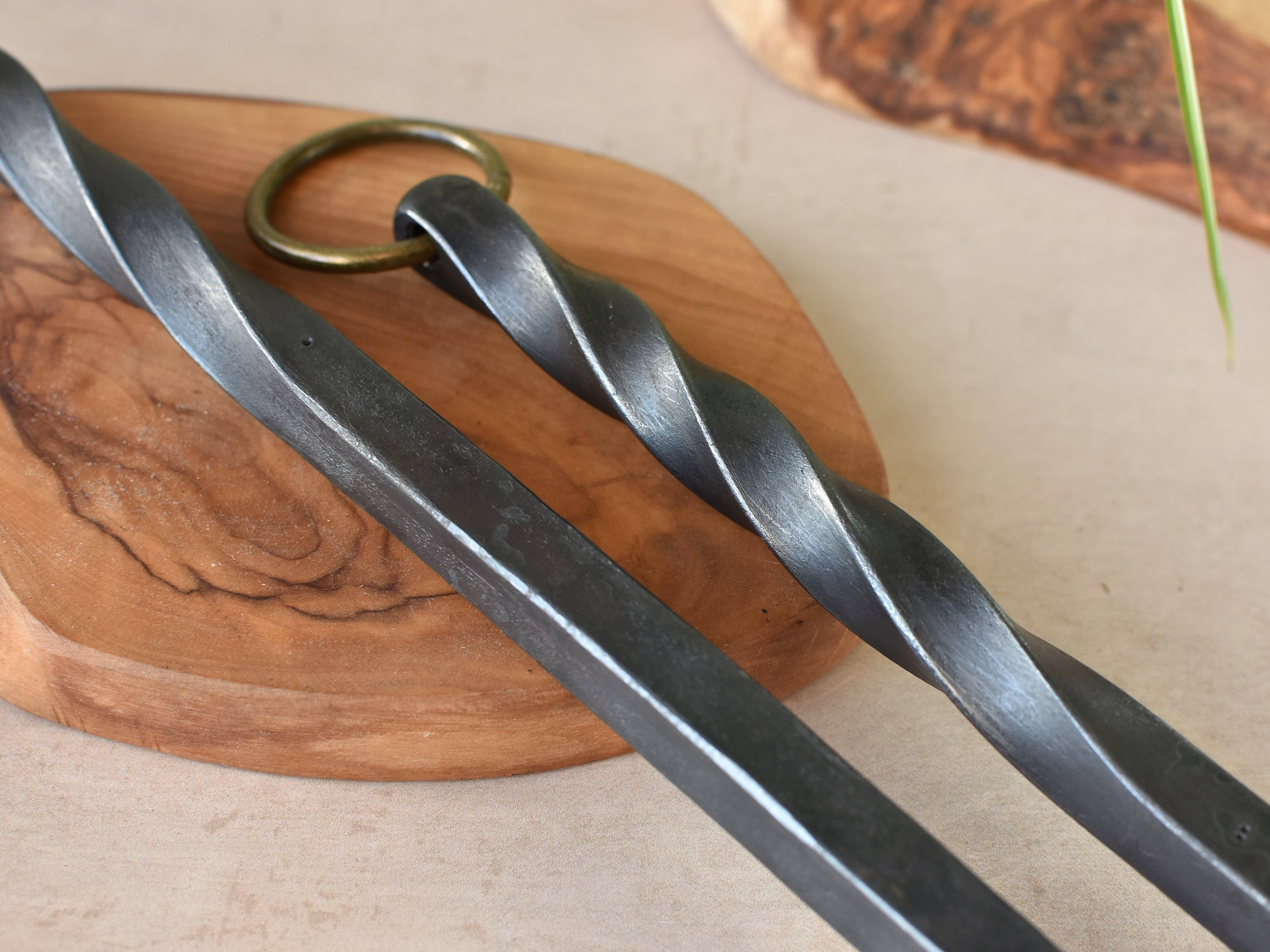 Coach House Forge – wholesale Fire pit – Handforged Iron 'Barley Twist' Poker with Bronze Hook Ring3