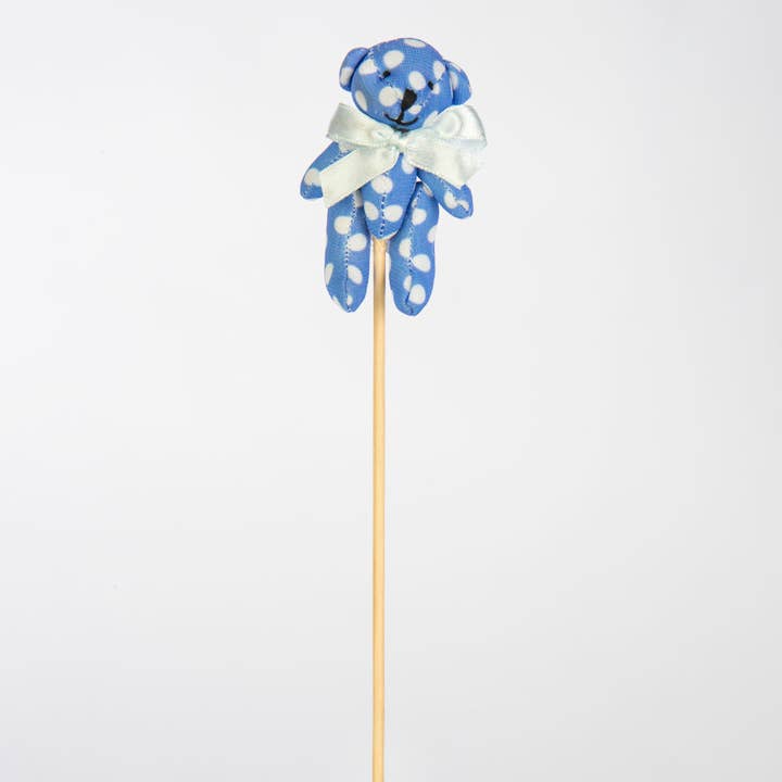 Willow Group - Wholesale Stuffed/Plush Toy - Kids & Baby - 4.5" Plush Bear on Floral Pick in Blue and Pink Polka Dots
