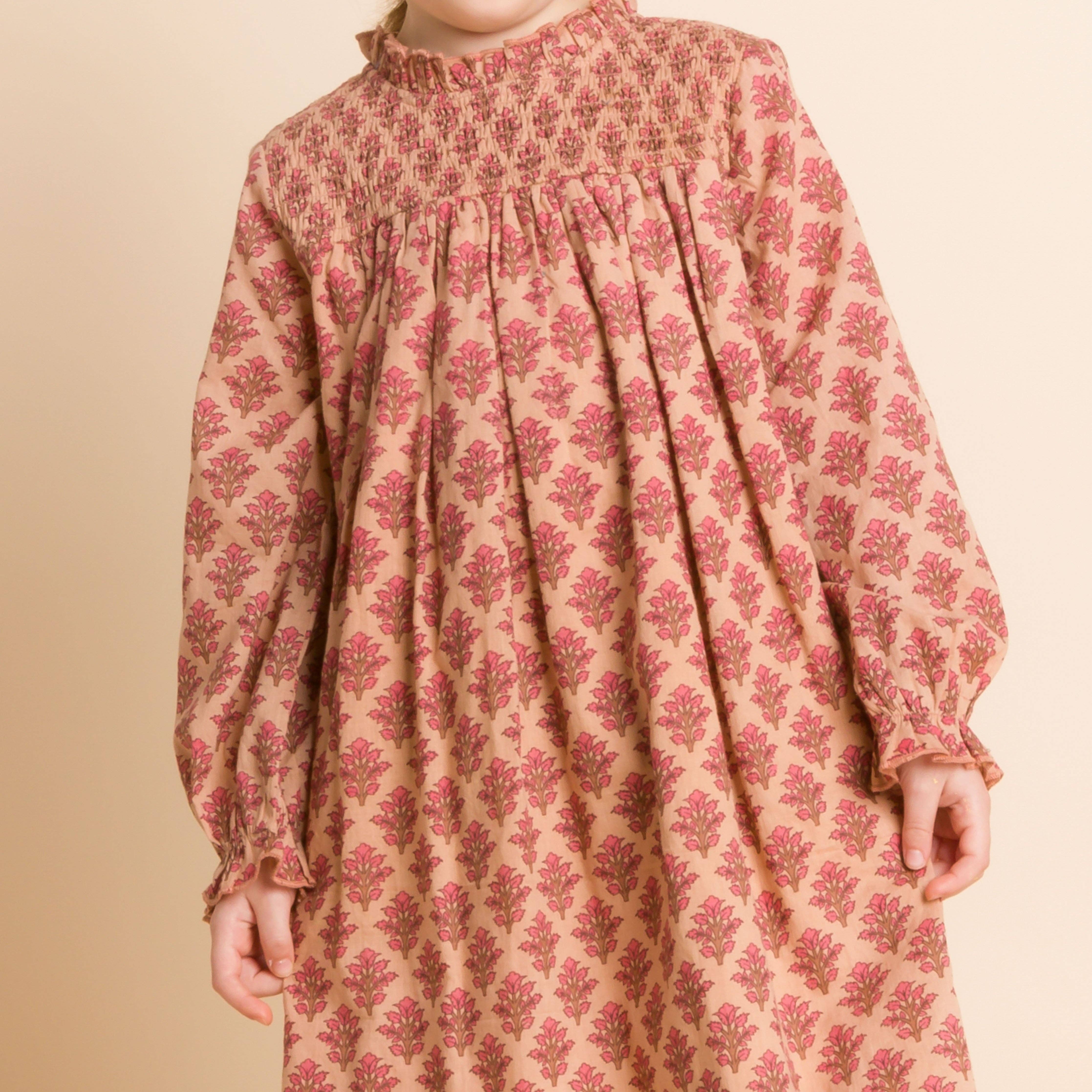 Beet World - Wholesale Dress - Kids - Smocked Long Sleeves Dress | Vintage Pink2
