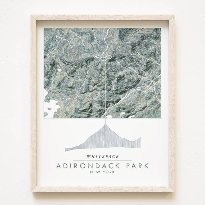 Whiteface Adirondacks New York Topo Watercolor Map ART PRINT for wholesale by Turn-of-the-Centuries