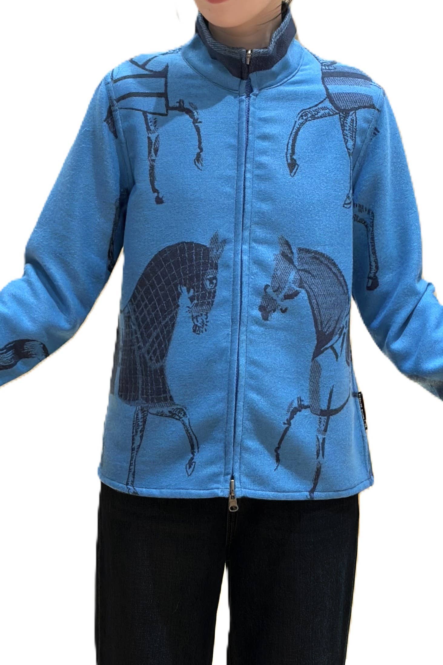 Winding River - Wholesale Knit Sweater - Women's - Equestrian Blue / Black Trotter Reversible Zipper Sweater2