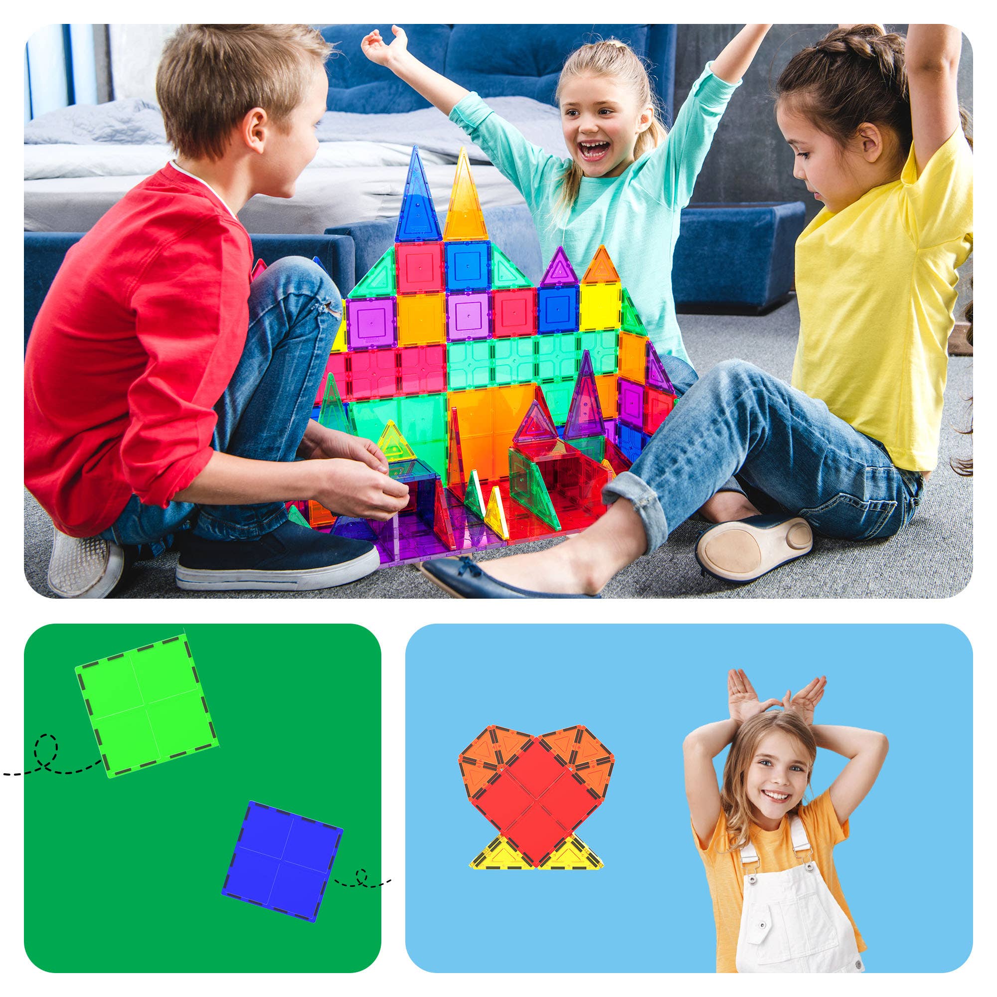 PicassoTiles - Wholesale Toy Set - Kids - PicassoTiles 4pc Large Square Magnet Tiles Expansion Pack5
