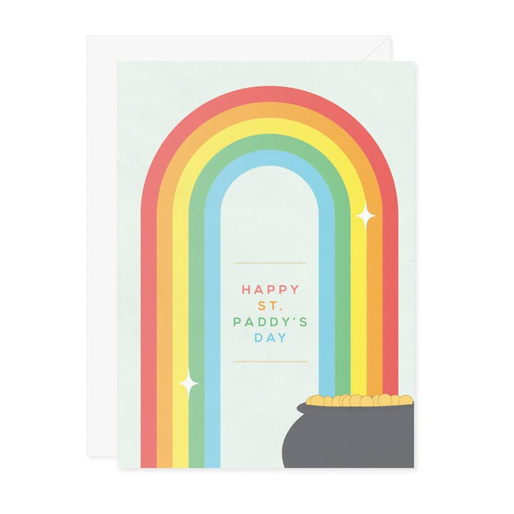 Glædelig St. Paddy's Day Rainbow Pot O Guld lykønskningskort for engroshandel hos Carmela & Co.