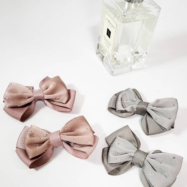 Mauve Tone Dot Hair Bow Set for wholesale by Funteze