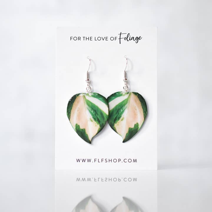 Pothos Manjula Plant Earrings | Leaf Earrings for wholesale by For the Love of Foliage