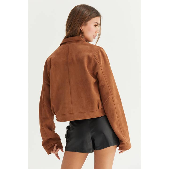 HYFVE - Wholesale Jacket - Women's - HF24F590-CROPPED FAUX SUEDE ZIP-UP JACKET