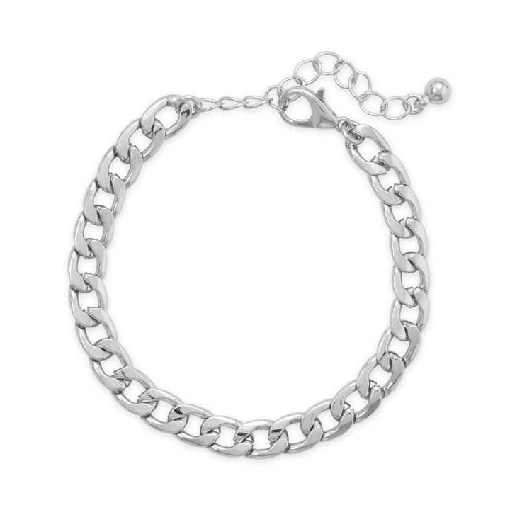Bracciale alla moda con catena a maglie tono argento da 7" + 2" per la vendita all'ingrosso da parte di Silver Stars Collection