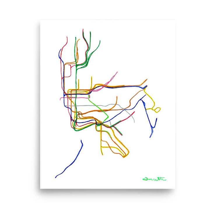 NYC tunnelbana karta konsttryck New York City akvarell för wholesale av Artist Dave White