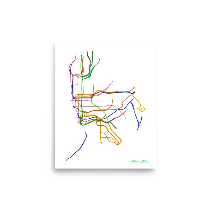 Stampa artistica della mappa della metropolitana di New York, acquerello della città di New York per la vendita all'ingrosso da parte di Artist Dave White