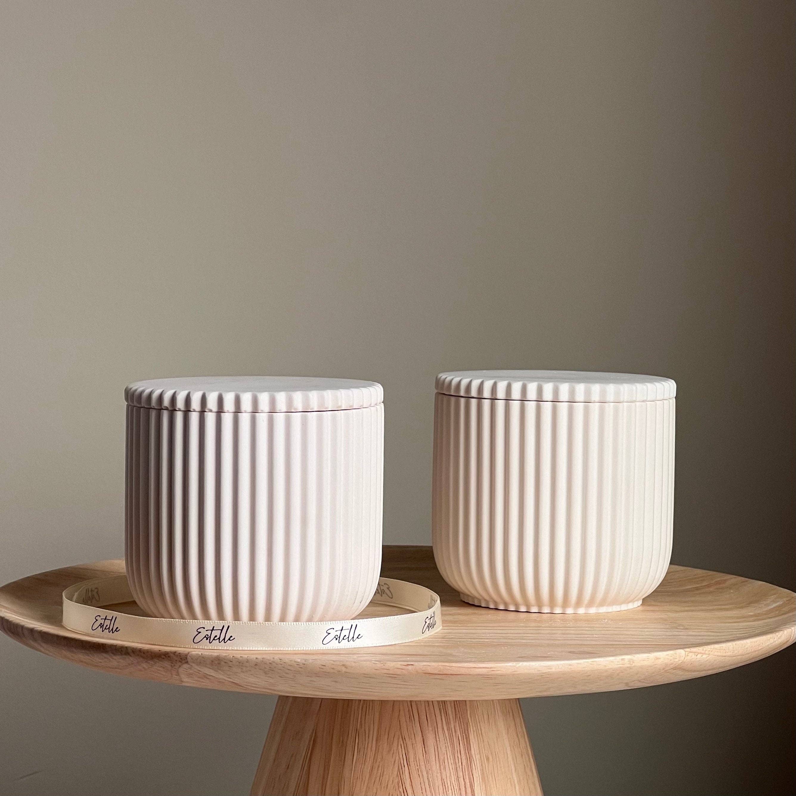 Estelle Studio - Wholesale Jar/Filled Candle - Handmade Ribbed Jar Soy Candle | Wood Wick, Jesmonite Vessel1