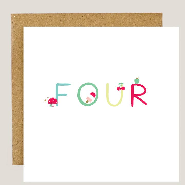 Four - Eco-Friendly Children's Birthday Card for wholesale by Peony & Pangolin