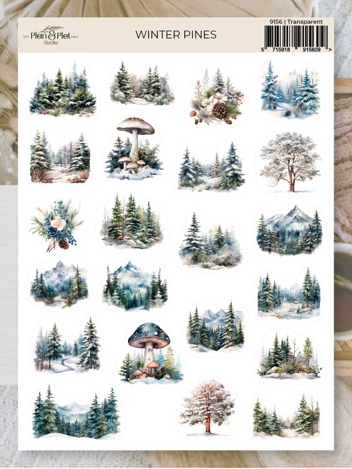 Winter pines | Stickers for wholesale by Plan & Plot Studio