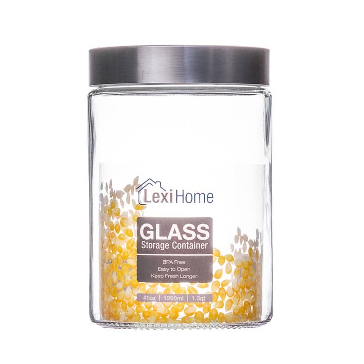 Lexi Home - Wholesale Canister - Premium 41 Oz. Round Clear Glass Canister with Chrome Lid