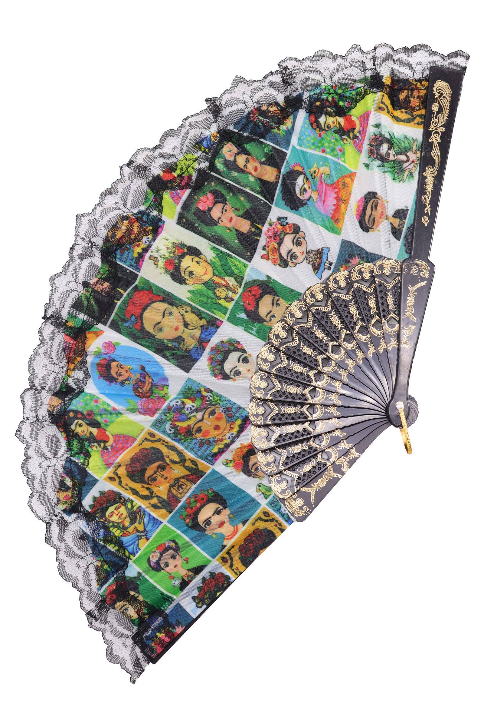 COMME INDIQUÉ Éventail pliant à main avec collage de portraits de Frida Kahlo en vente sur Faire1