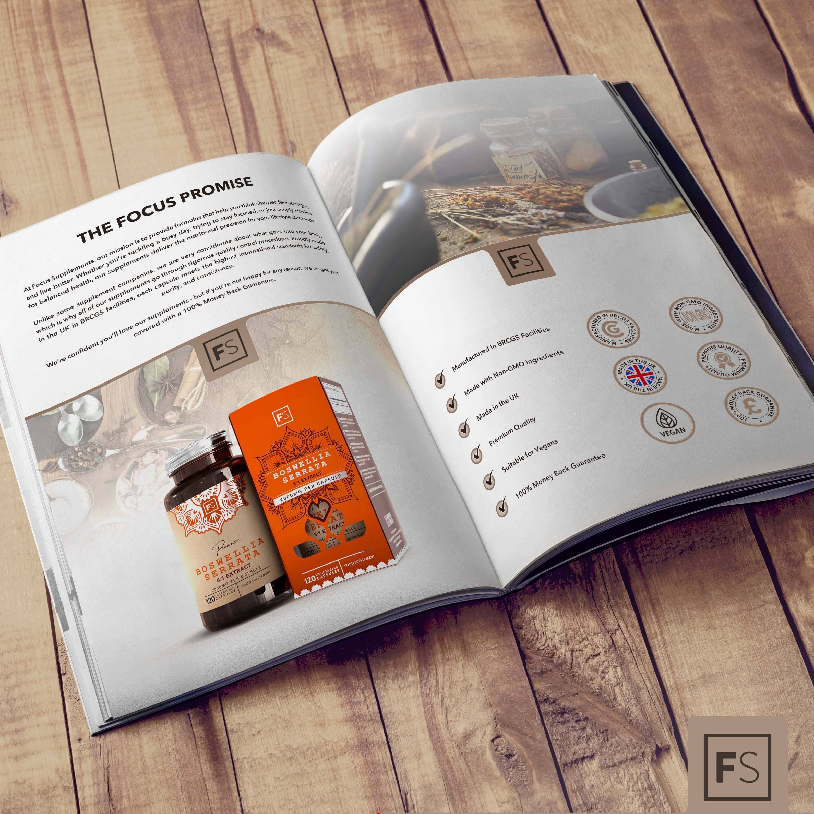 Focus Supplements - Venta al por mayor Suplementos/vitaminas para beber - Extracto 5:1 de Boswellia Serrata (2000 mg) 120 cápsulas3