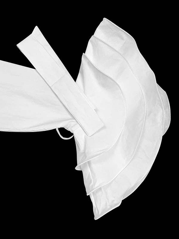 WHITE High-Low Loose Solid Color Split-Joint Tiered Round-Neck Blouses&Shirts Tops for wholesale on Faire9