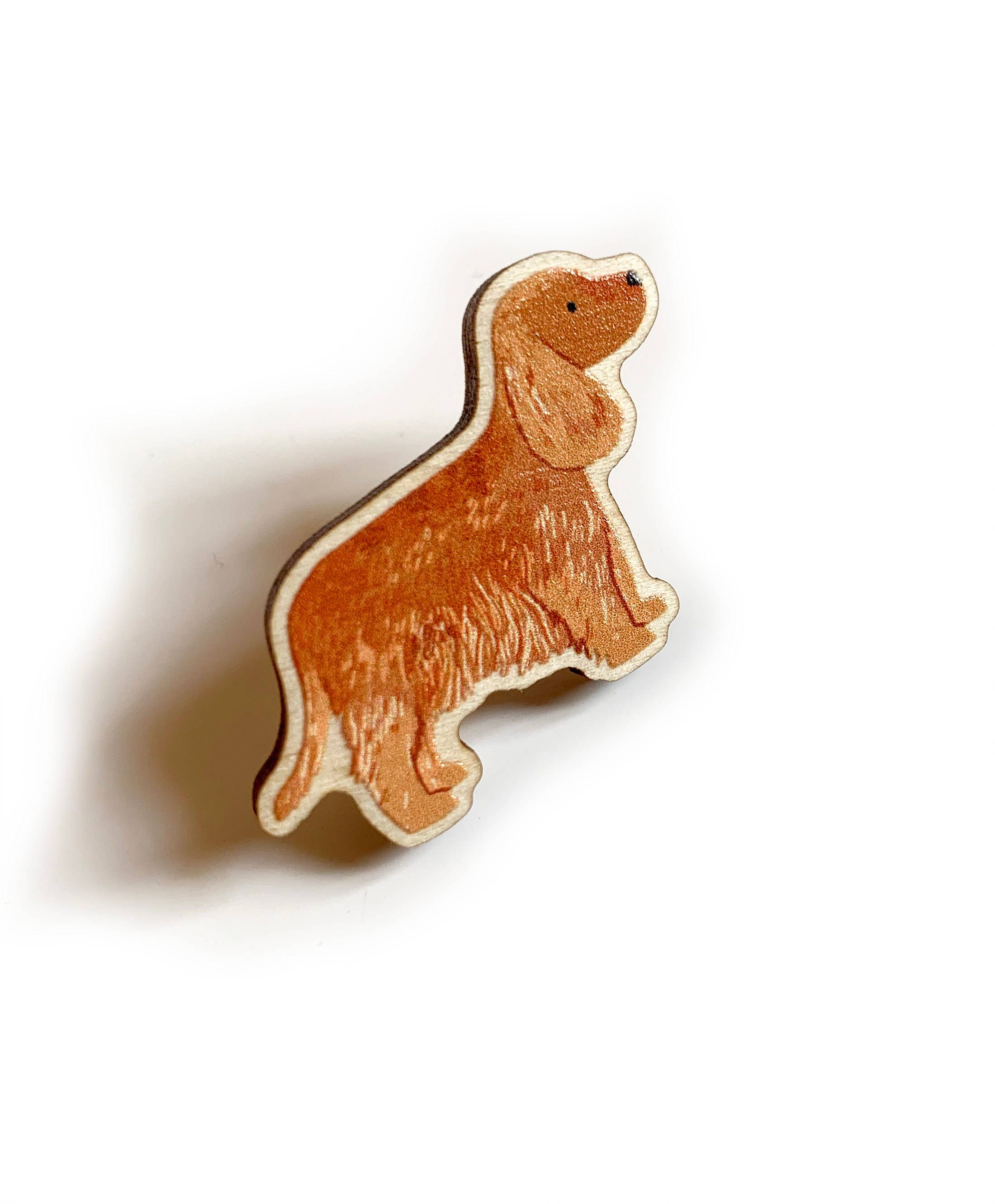 Tom Hardwick – wholesale Lapel pin/button – Cocker Spaniel Wooden Dog Pin - Responsibly Sourced Birch1