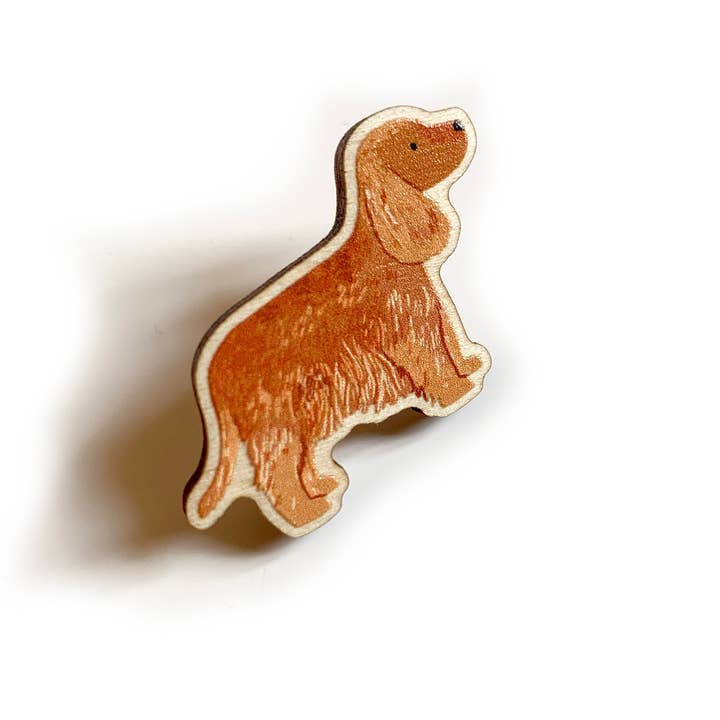 Tom Hardwick – wholesale Lapel pin/button – Cocker Spaniel Wooden Dog Pin - Responsibly Sourced Birch1