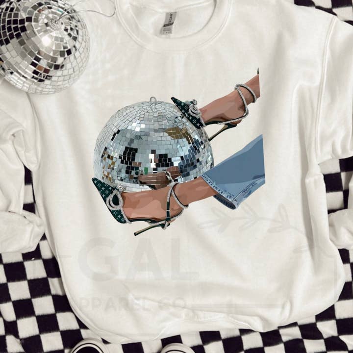 Disco ball designer heel design tee or sweatshirt for wholesale by Gunpowder and lace wholesale