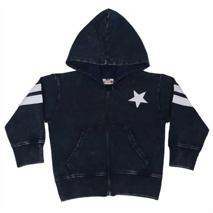 E26338 Navy Sports Star Enzyme Zip Hoodie for wholesale by 🤍Baby Steps and Mish Kids