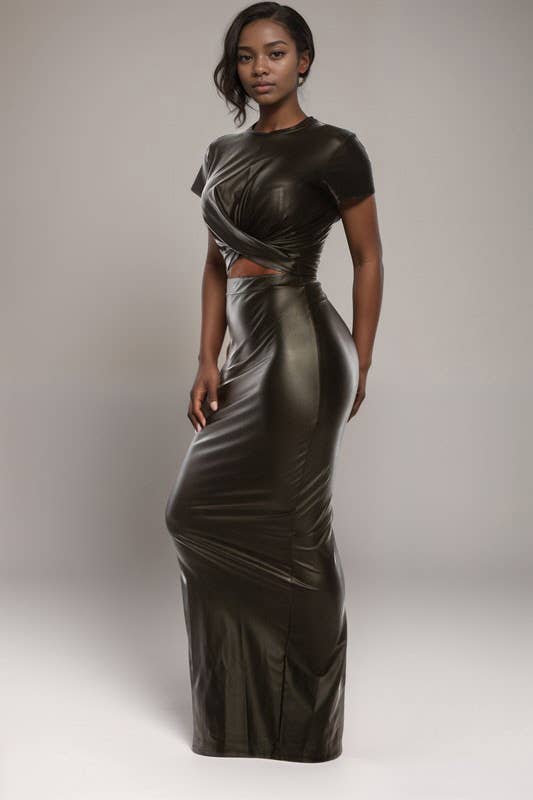 Sort CROP TOP I IMITERET LÆDER OG MAXI NEDERDEL SÆT for engroshandel på Faire0