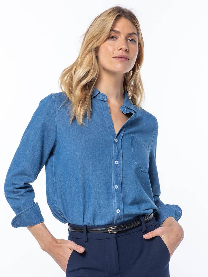 Classic Denim Button Up for wholesale by Pura Cashmere