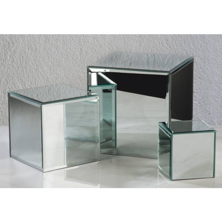 Tripar International - Wholesale Decorative Tabletop Object - Square Glass Mirror Risers - Set of 3
