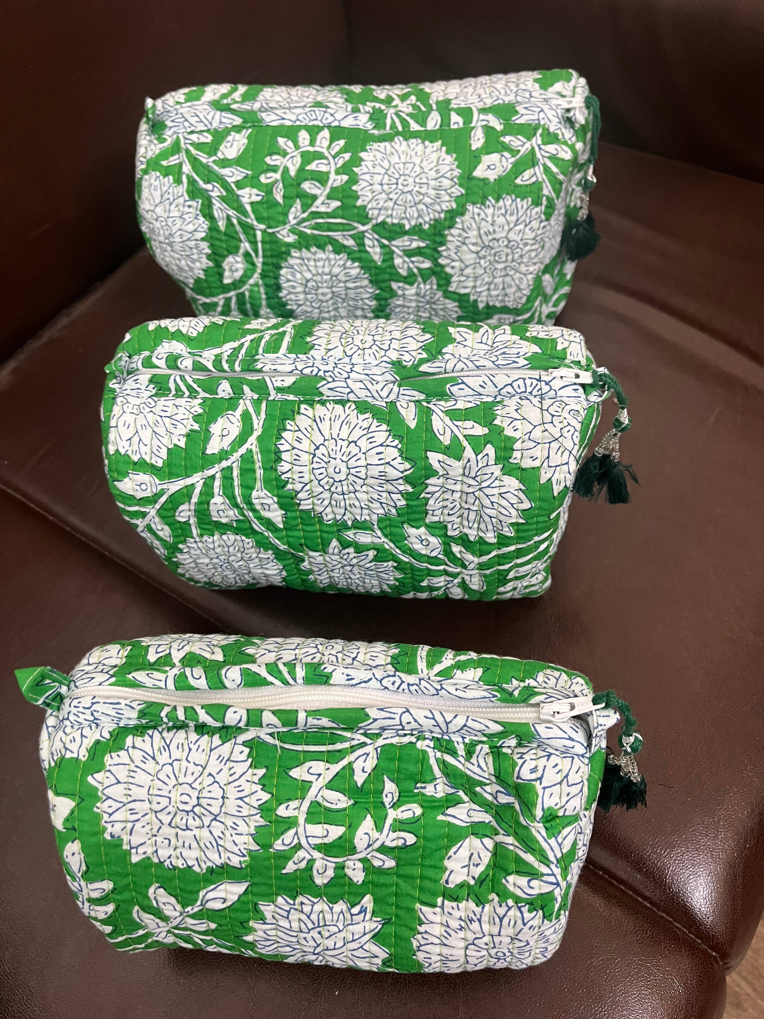 Meghcraft – Großhandel Schmink-/Kosmetiktasche – Personalisierte, gesteppt bedruckte Baumwoll-Kosmetiktaschen, 3er-Set11