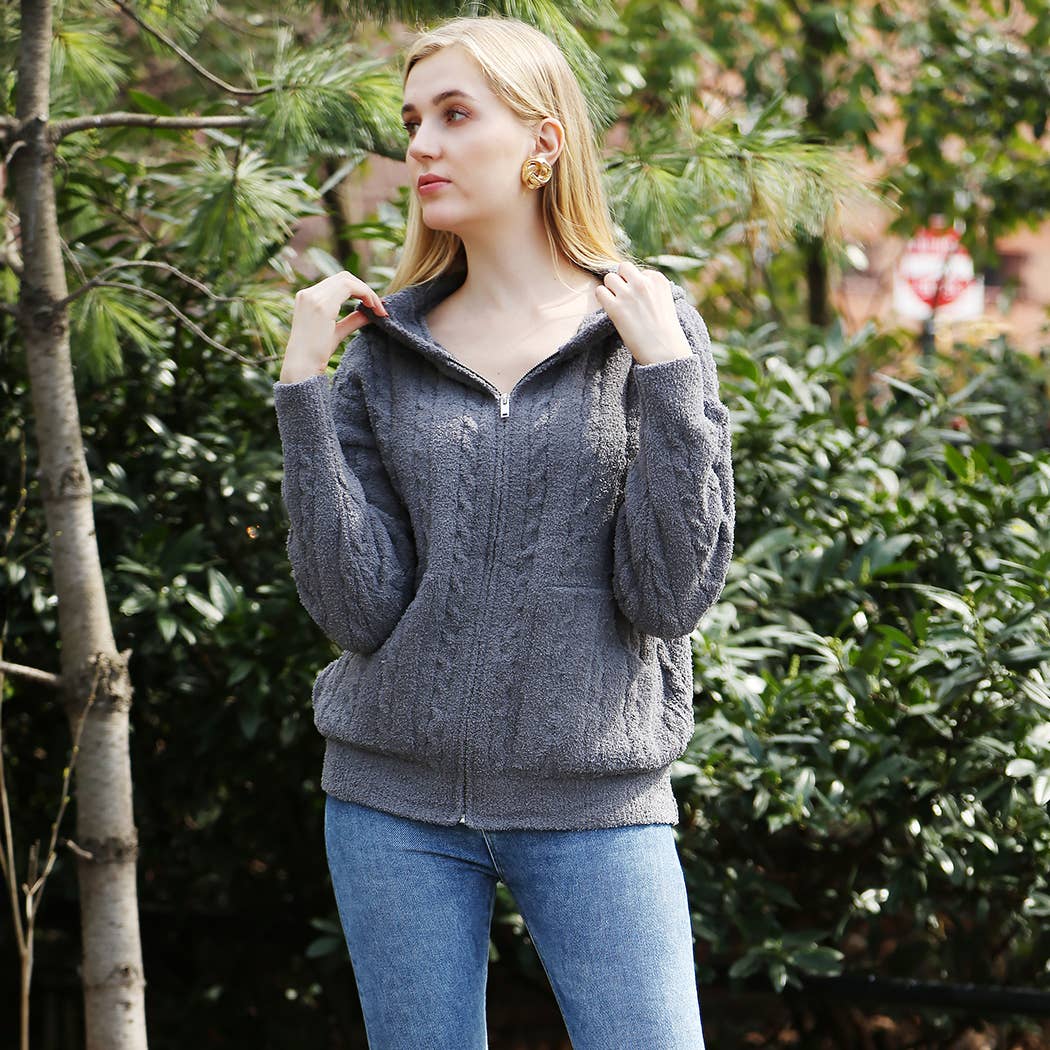 Fashion City - Vendita all'ingrosso Felpa con cappuccio - Donna - Felpa calda con cerniera monocolore tinta unita12