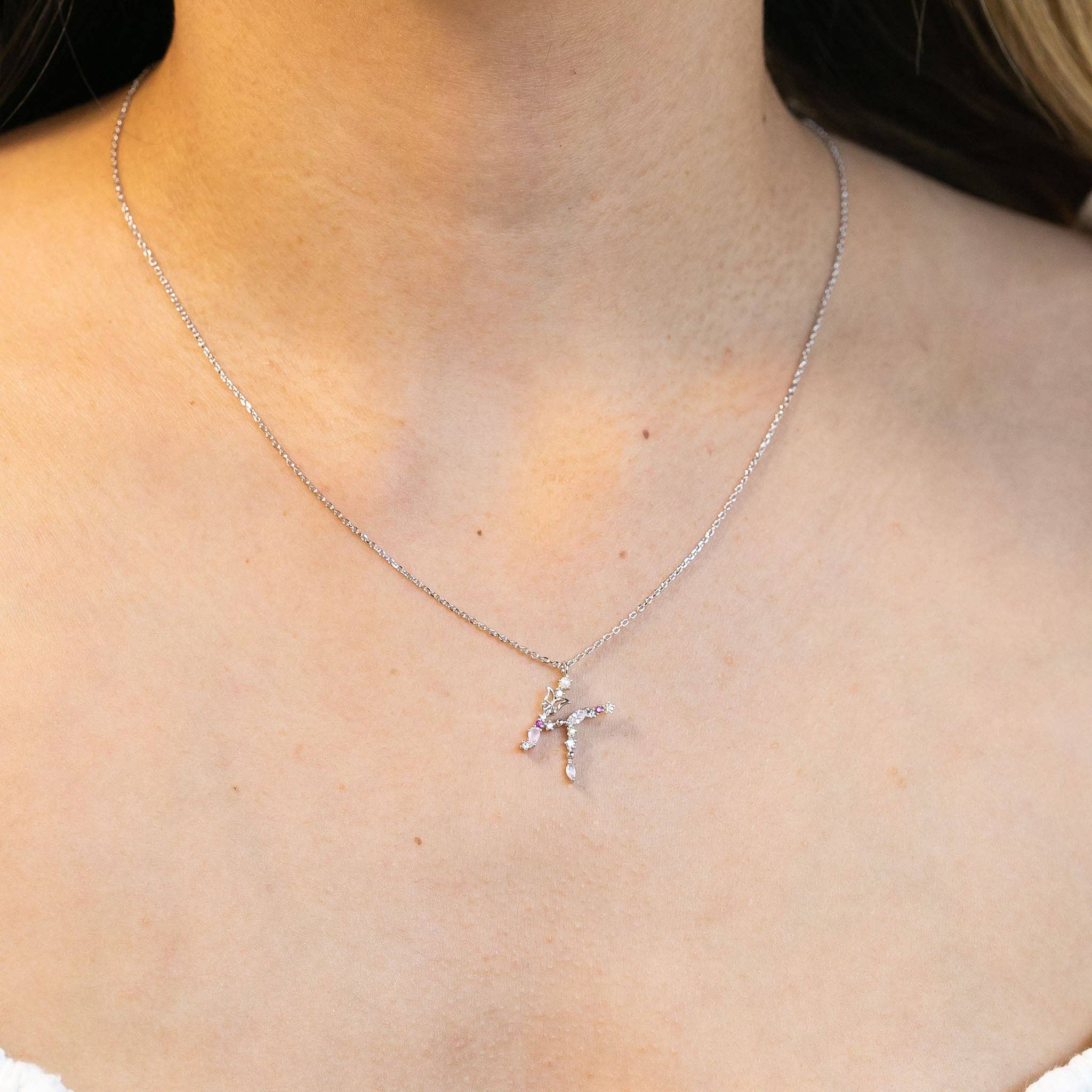 Girls Crew – wholesale Pendant/charm necklace – Flutterfly Stone Initial Necklace25