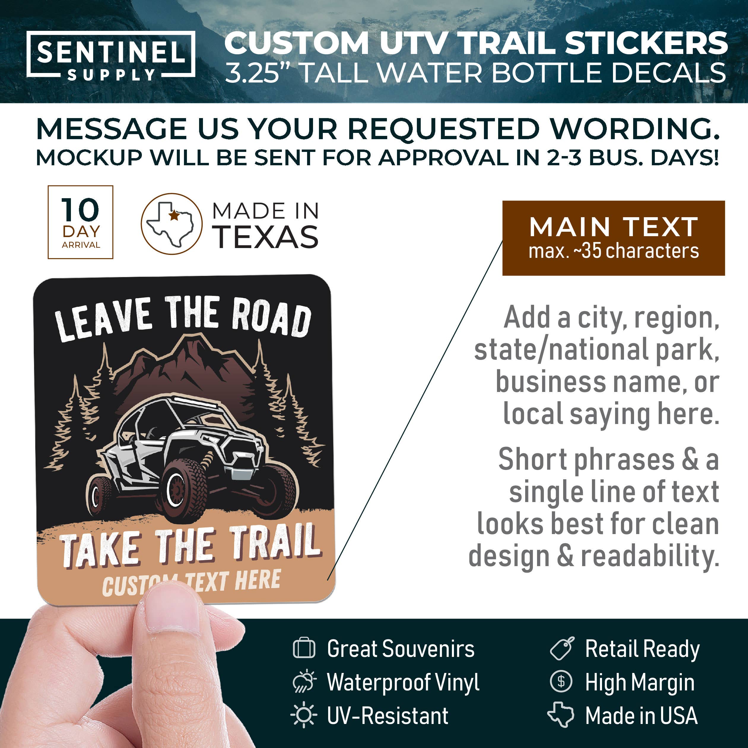 Sentinel Supply - Venta al por mayor Pegatina - Adhesivo personalizado Leave the Road Offroad, calcomanía UTV con el nombre en forma de gota1