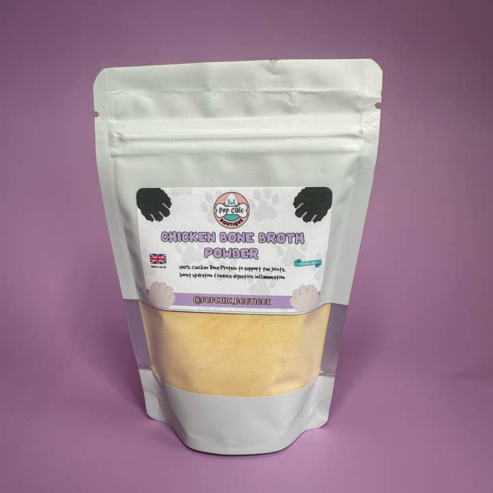 Pup Chic Boutique - Venta al por mayor Suplemento - Gatos y perros - Suplemento de Polvo de Caldo de Hueso de Pollo - apoya las articulaciones, mejora la hidratación y reduce la inflamación digestiva