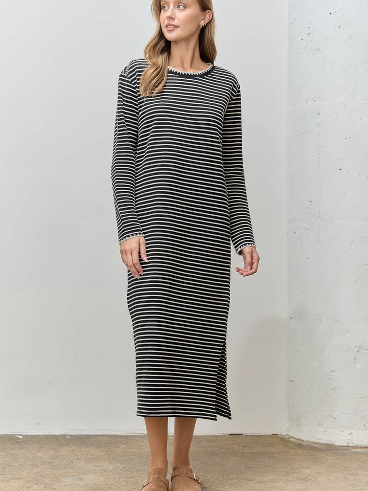 STRIPED BLANKET STITCH KNIT DRESS for wholesale by Polagram by Wellmade USA