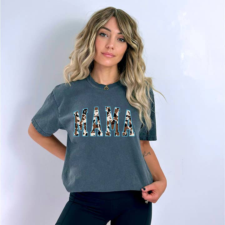 Mama Cowhide Blue DTF Heat Transfer for wholesale by Trendy Transfers