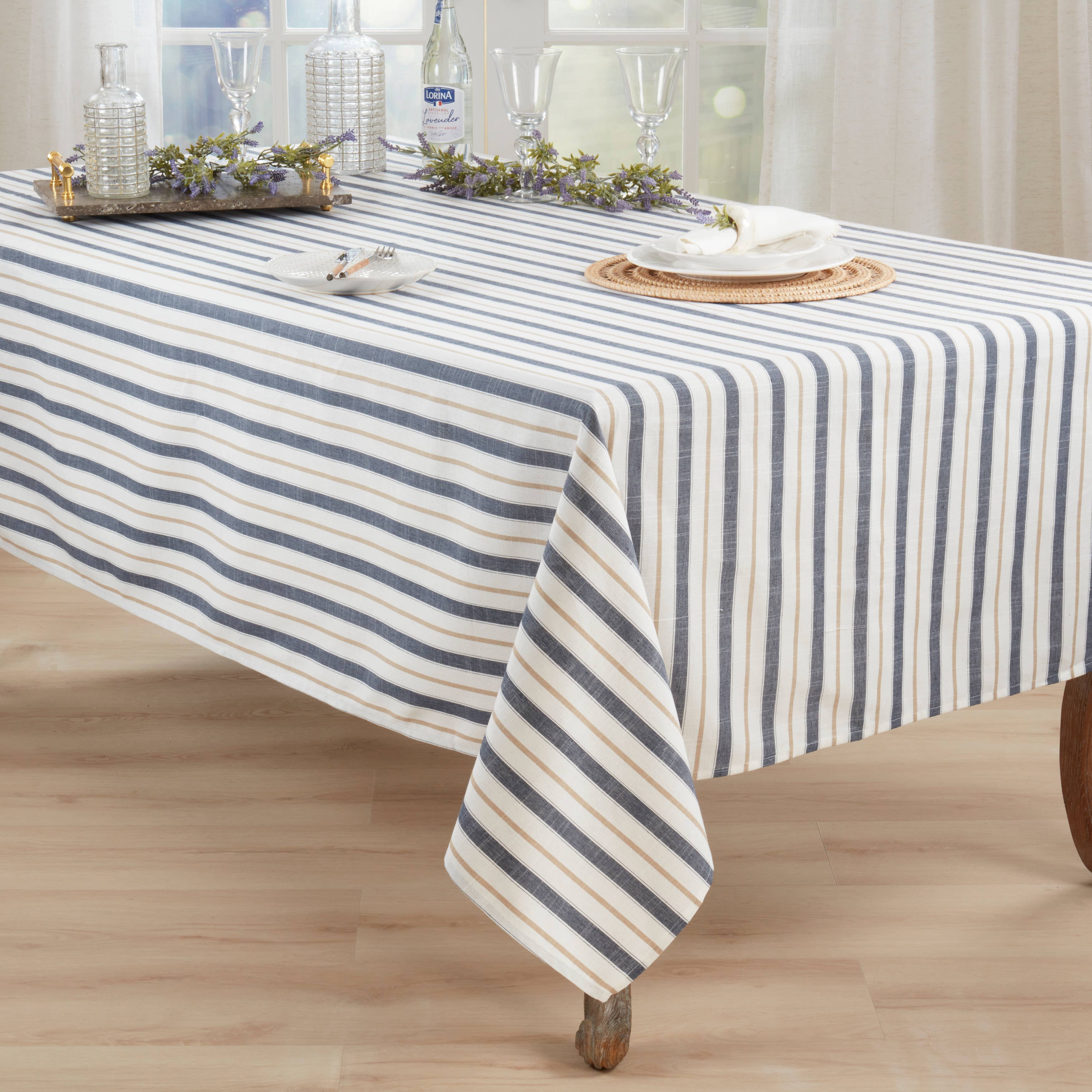 Blue Modern Striped Tablecloth for wholesale on Faire3